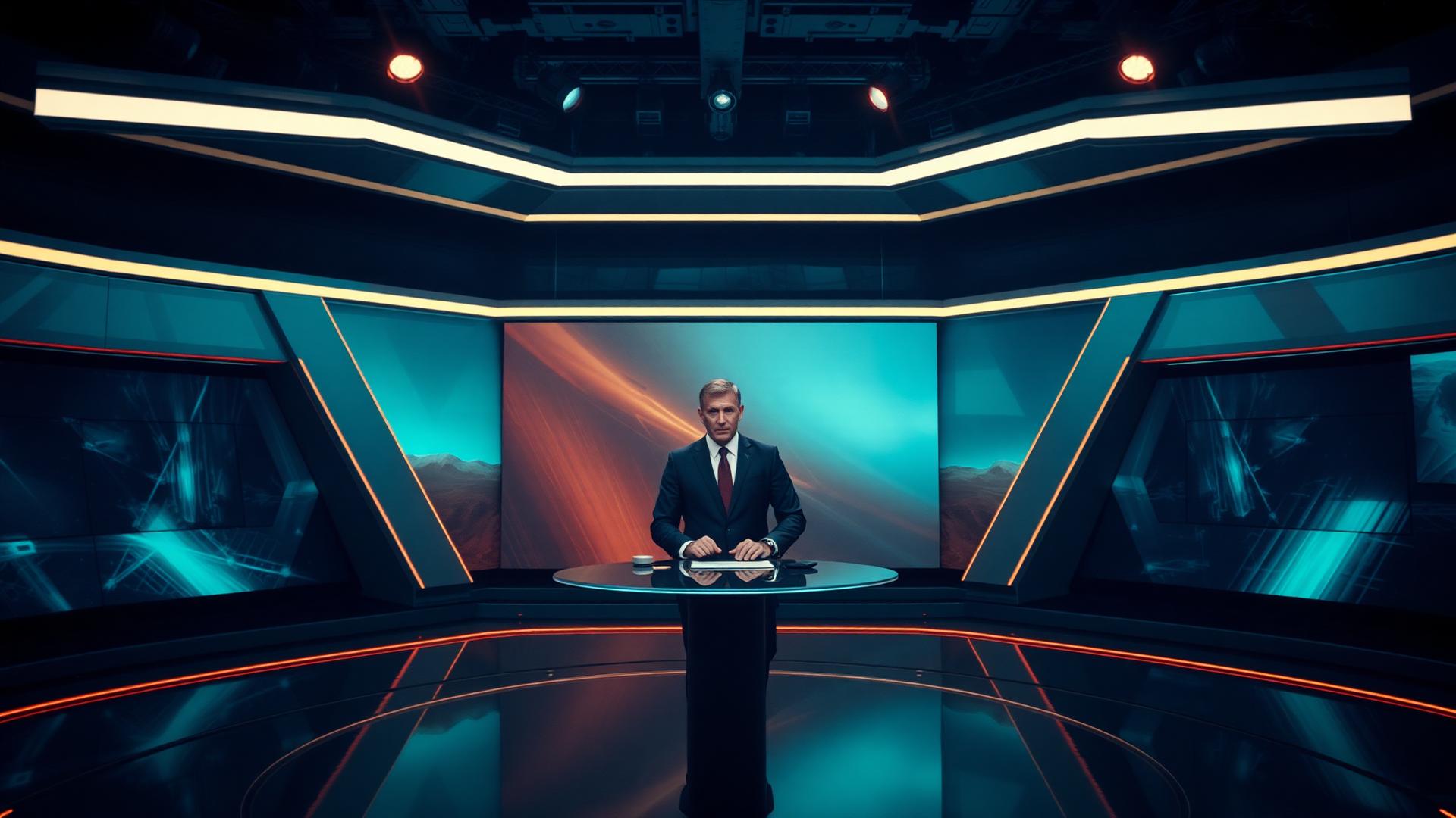 Dagelijkse nieuwsanchor in een virtuele studio.